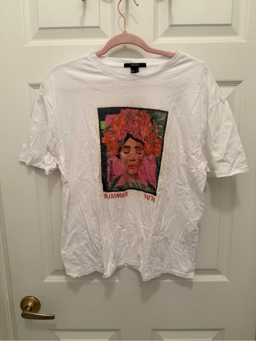 Forever 21 White Short Sleeve Tee with Floral Graphic